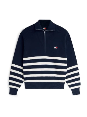 Foto van product Tommy Jeans Trui 'Tommy Badge Stripe Quarter-zip' marine / wit