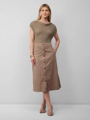 Foto van product Uitlopende midirok van popeline met decoratieve knoopsluiting s.Oliver bruin