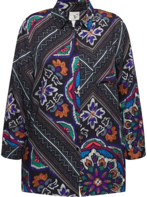 Foto van product Ulla Popken Blouse indigo / cognac / zwart / offwhite