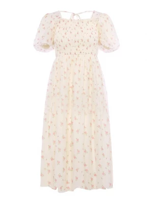 Foto van product Usha Jurk 'Floral' crème / lichtgroen / oudroze