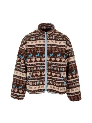 Foto van product usha WHITE LABEL Fleece jas beige / turquoise / bruin