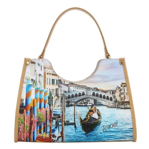 Foto van product Y Not? Shopper 'Yesbag' beige / lichtblauw / oranje