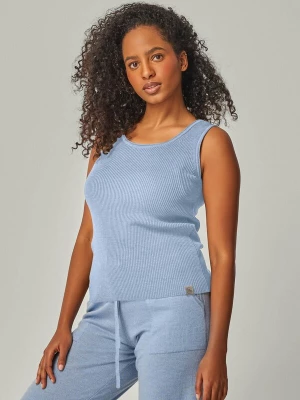 Foto van product YOU LOOK PERFECT Gebreide top 'TOP BLOSSOM - Geripptes Merino Top mit Rundhals' lichtblauw